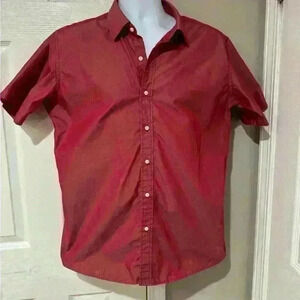 MTailor men’s short sleeve red sheen button down dress casual shirt 17.5-18